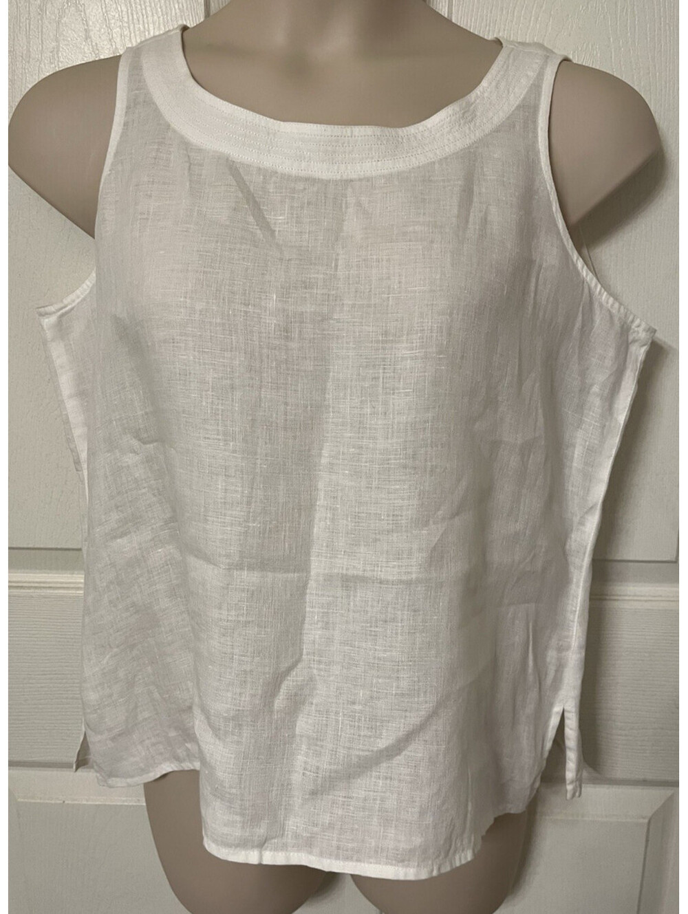 Liz Claiborne White Linen Women's Sleeveless Blouse Large Top